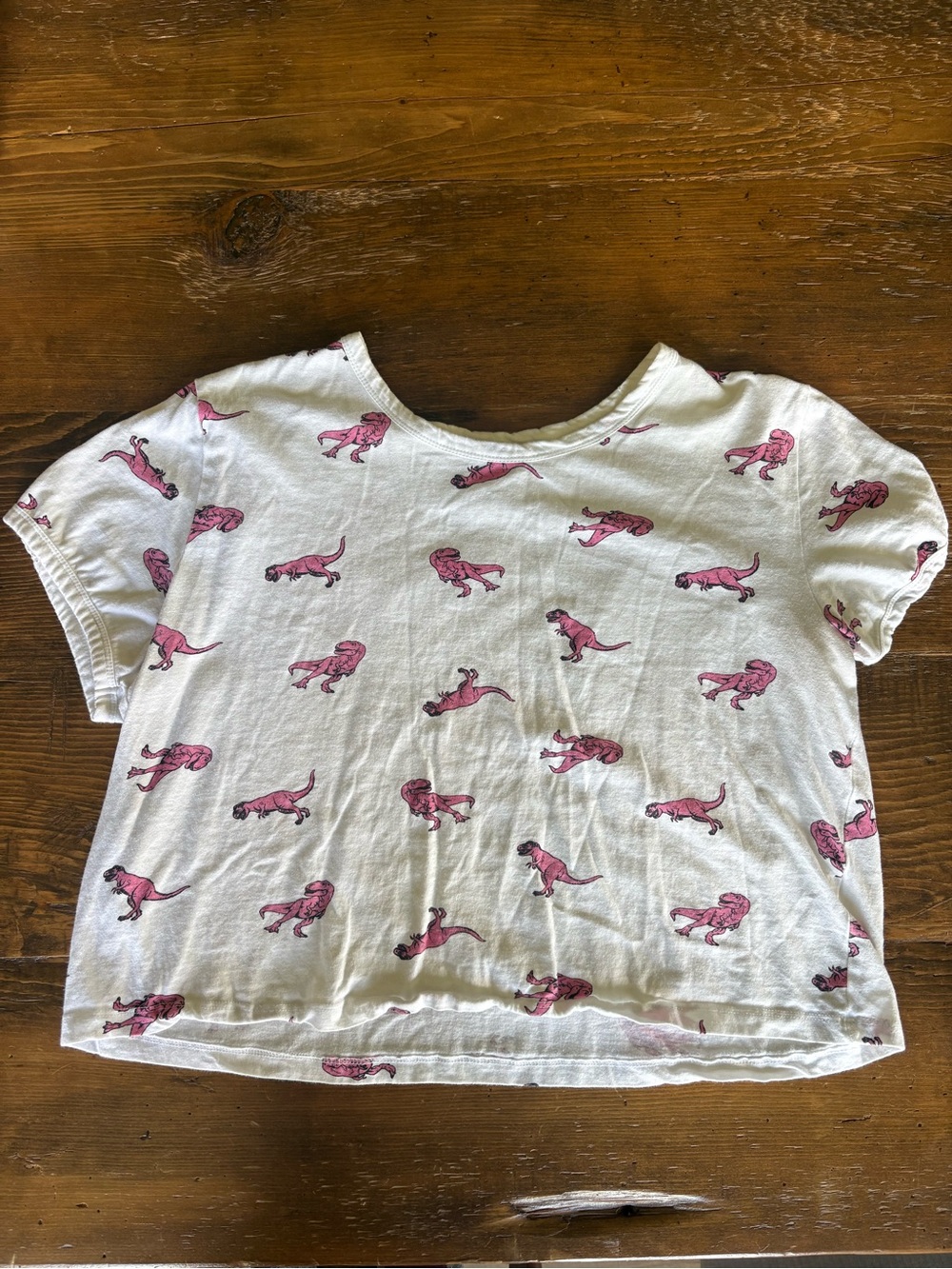 Juniors White Tee with Pink Dinosaur Print